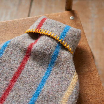 Recycled Wool Hot Water Bottle Blanket Stitched Detail, 8 of 11