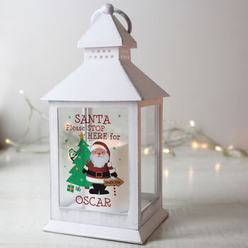 Personalised Santa Stop Here White Lantern, 3 of 4