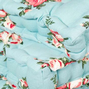 Set Of Two Duck Egg Blue Floral Seat Pads, 5 of 5