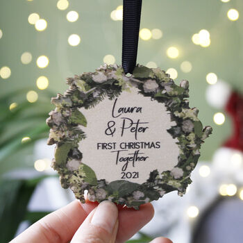 First Christmas Together Couples Wreath Tree Decoration, 4 of 8