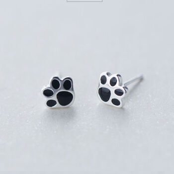 Sterling Silver Black Or Maroon Paw Print Stud Earrings, 2 of 3