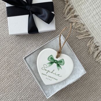 Custom Text Christmas Ornament Bauble Bow, 4 of 4