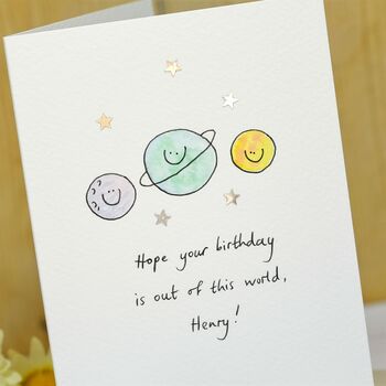 Personalised Smiley Planets Handmade Card, 2 of 5