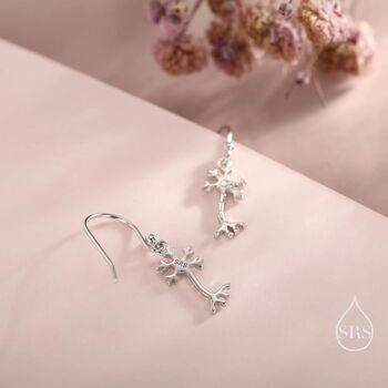 Sterling Silver Tiny Neuron Cell Drop Hook Earrings, 4 of 11