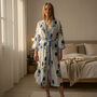 Blue Flower Block Print 100% Cotton Dressing Gown Kimono, thumbnail 2 of 11