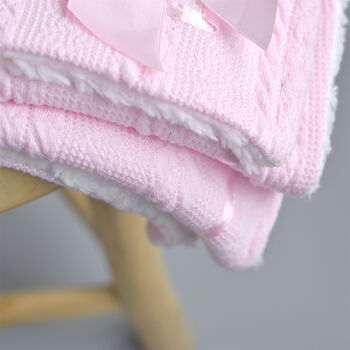 Personalised Knitted Baby Pink Blanket With Bow, 6 of 7