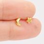 Tiny Crescent Moon And Star Stud Earrings, thumbnail 5 of 11