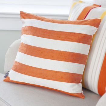 Orange And Off White Striped Raw Silk Cushion Cover, 2 of 3
