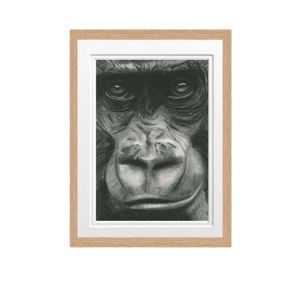 Gorilla A4 Wildlife Print – Hand Drawn Animal Illustration, 1 of 4