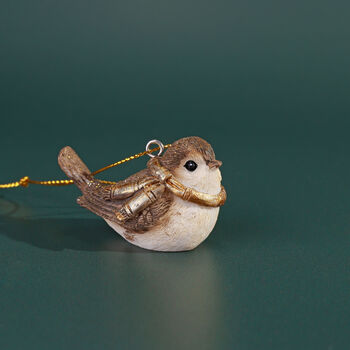 G Decor Set Of Three Cute Golden Songbird Trio Handcrafted Festive Bird Christmas Tree Hanging Decorations, 4 of 5