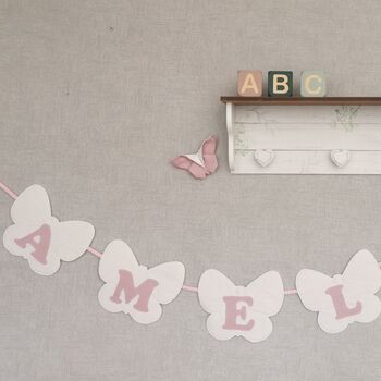 Bunting Blush Pink And White Butterfly Baby Banner, 8 of 11