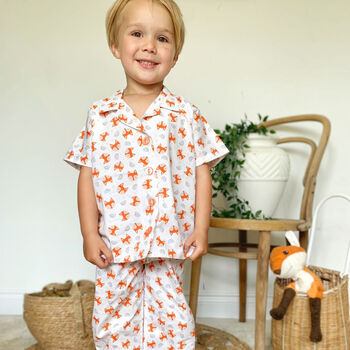 Boys Cotton Collared Fox Pyjama Set, 2 of 6