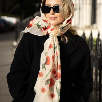 Poppy Flower Print Scarf In Personalised Gift Box, 5 of 9