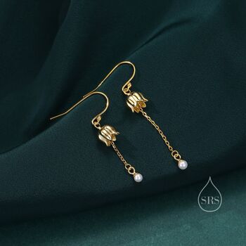 Asymmetric Lily Of The Valley With Dangle Pearl Dangle Earrings, 5 of 10