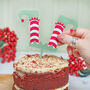 Metal Funny Elf Christmas Cake Topper Legs Decoration, thumbnail 2 of 3