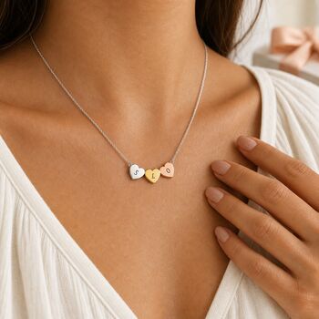 Personalise Multi Hearts Silver Gold Rose Gold Necklace Initials Engraved, 3 of 11