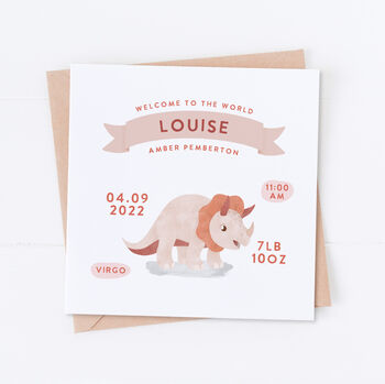 Newborn Birth Details Dinosaur Card, 2 of 2