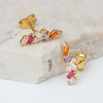 Gold Plated And Crystal Rainbow Climber Style Earrings, 2 of 6