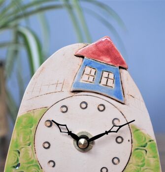 Personalised Mantel Clock With House And Green Meadow, 3 of 5
