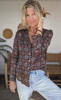 Ladies Elegant Shirt Blouse Black Batik Medina, 7 of 10