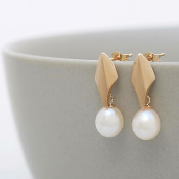 9ct Gold Deco Dropper Earrings With Pearls, 10 of 10