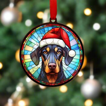 Doberman In Santa Hat Suncatcher Decoration, 3 of 6
