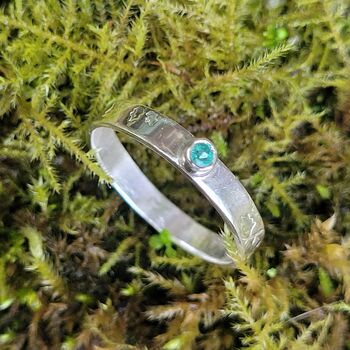 Emerald Ring In Recycled Silver With A Textured Band, 5 of 12