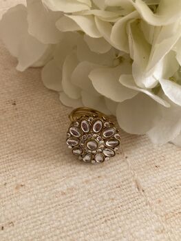 Antique Gold Adjustable Ring With Mehndi Plating, 5 of 5