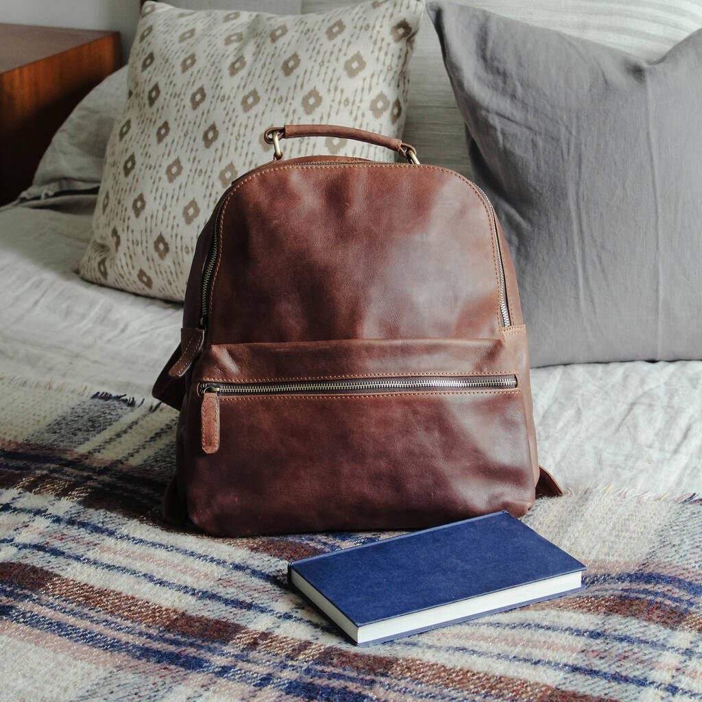 Leather Pocket Backpack, Brown, 1 of 5