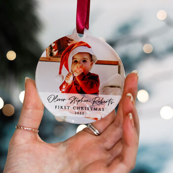 Personalised Baby's First Christmas Photo Bauble 2022, 9 of 10