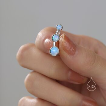Sterling Silver Blue Opal Trio Crawler Earrings, 2 of 9