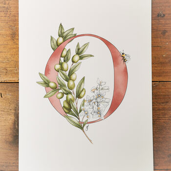 O Is For Olive Botanical Print, Personlaised, 4 of 6