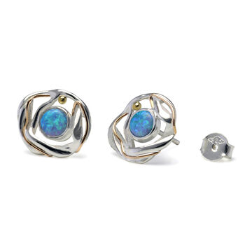 Molten Sterling Silver Blue Opal Stud Earrings, 4 of 8