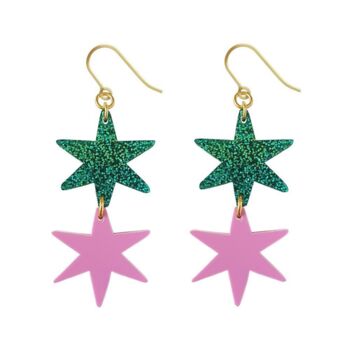 Star Dangle Earrings In Emerald Glitter Acrylic, 2 of 4