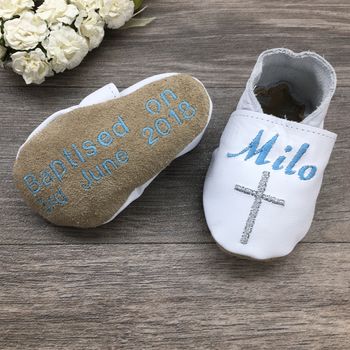 Personalised Coloured Cross Christening Shoes, 2 of 6