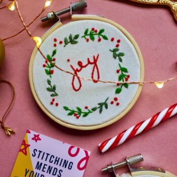 Mini Christmas Embroidery Kit Joy Wreath, 5 of 10