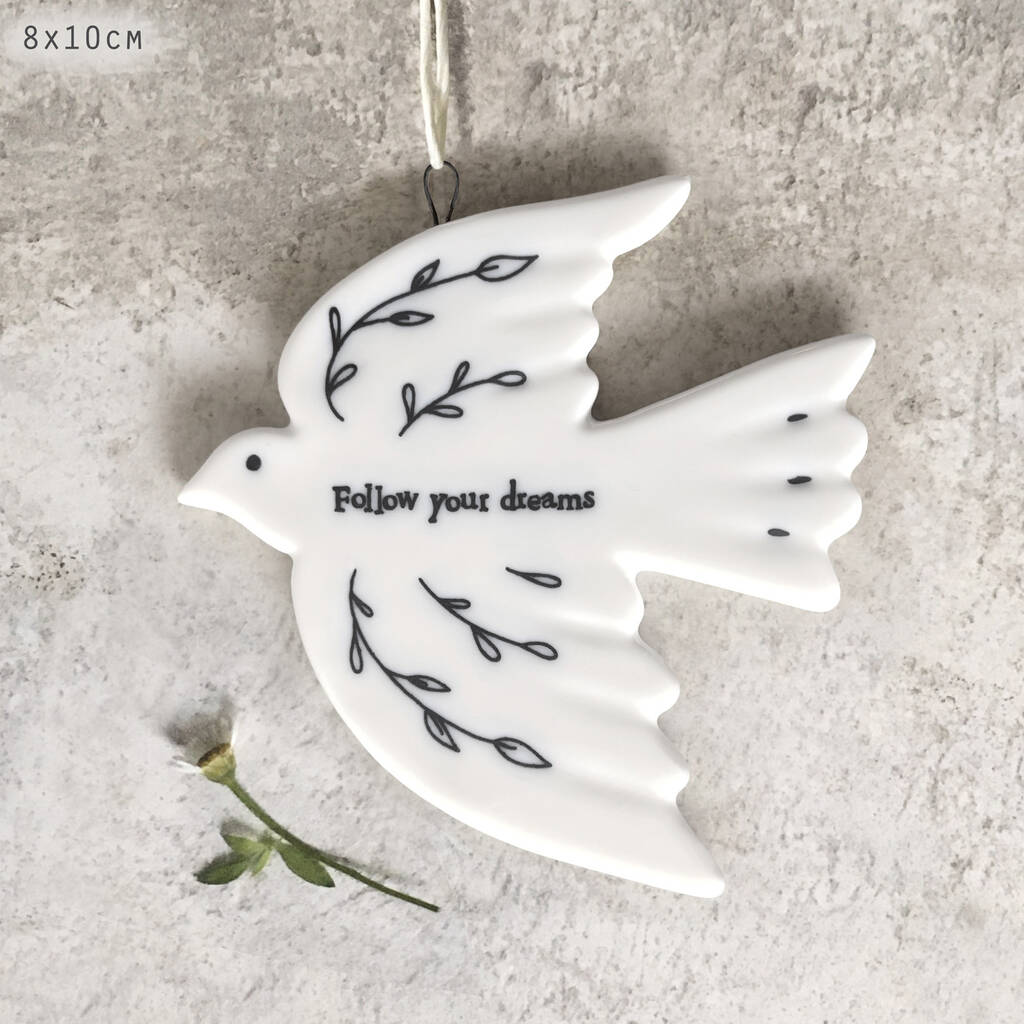 White Porcelain Dove Hanging Decoration Follow Your Dreams, 1 of 5