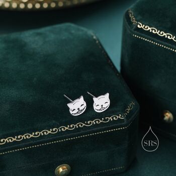 Cheshire Cat Stud Earrings In Sterling Silver, 6 of 10