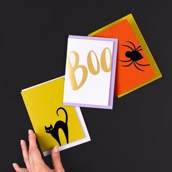 Foiled Black Spider, Orange Halloween Card, 2 of 7