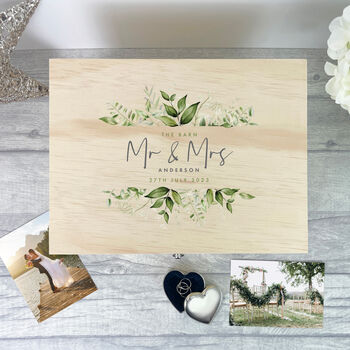 Personalised Wooden Botanical Wedding Keepsake Box, 8 of 8