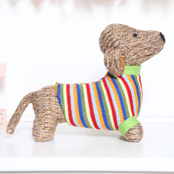 Knitted Dachshund Sausage Dog Soft Toy, 3 of 4