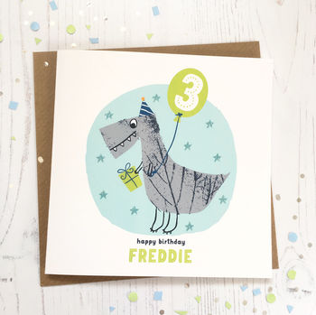 Personalised Sparkly Dinosaur Birthday Card, 2 of 3