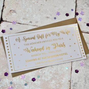 Personalised Gold Foil 'Weekend Away' Gift Voucher, 3 of 4