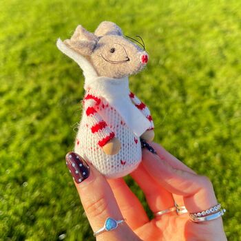 Tiny Felt Mouse In Knitted Jumper, 3 of 9