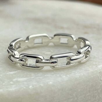 925 Sterling Silver Chain Cable Belt Ring, 2 of 12