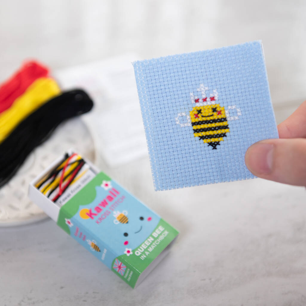 Kawaii Queen Bee Mini Cross Stitch Kit, 1 of 8