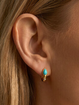 Genuine Turquoise Stone Huggie Hoop Earrings, 2 of 5