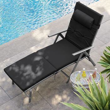 Foldable Sun Lounger Thick Mattress Removable Pillow, 2 of 12