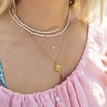 9ct Solid Gold Square Bead Saturno Chain Necklace, 3 of 9