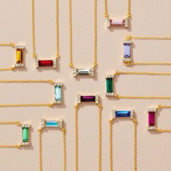 Baguette Birthstone Necklace In 18 Carat Gold Vermeil, 4 of 12